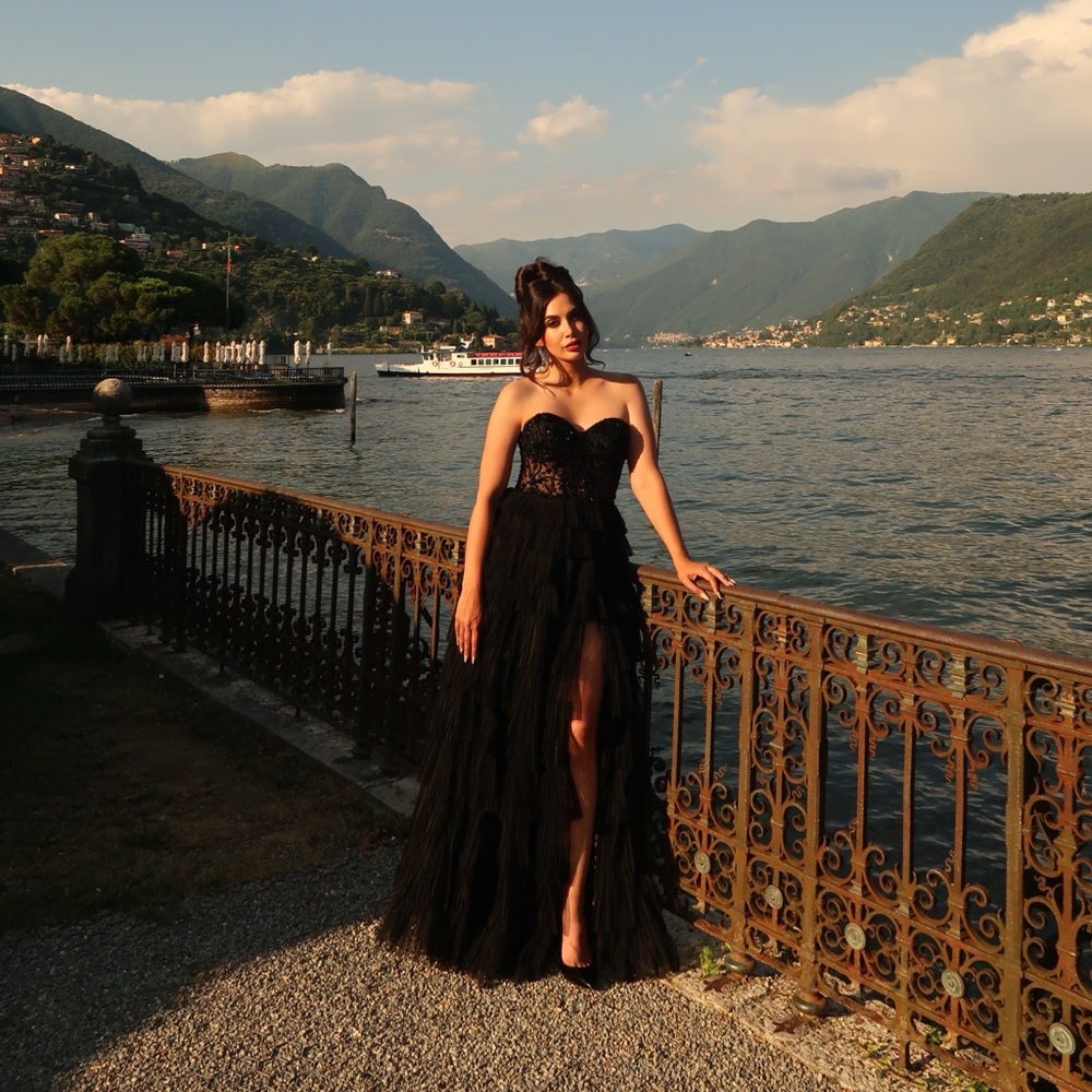 Jovani Black Strapless Sweetheart Slit Gown
